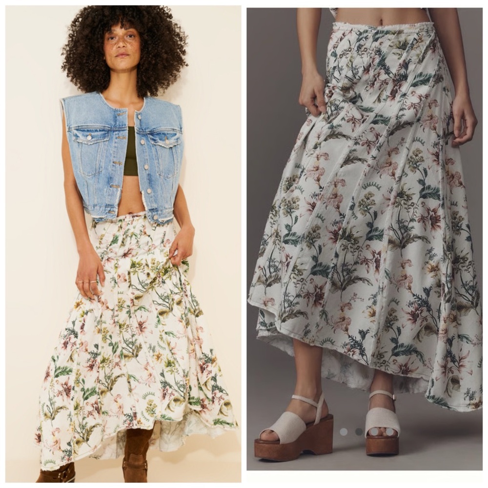 Anthropologie Swirled Seam Maxi Skirt Floral Size 6